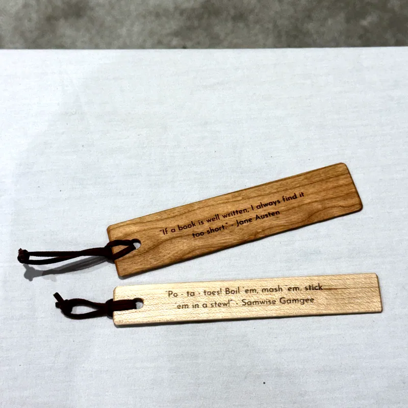 Bookmark, showing the quote on the front