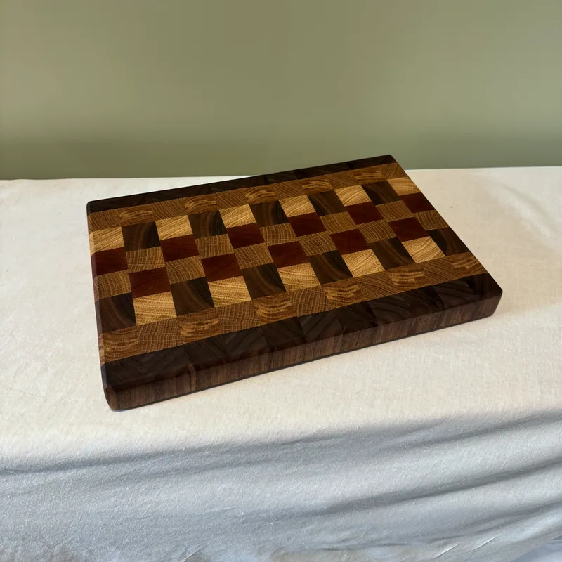 Mixed End Grain Chopping Board, 318mm, angle view