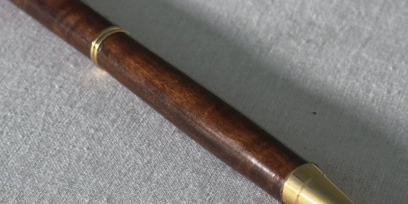 Close-up of a hand-turned pen in Chacate Preto