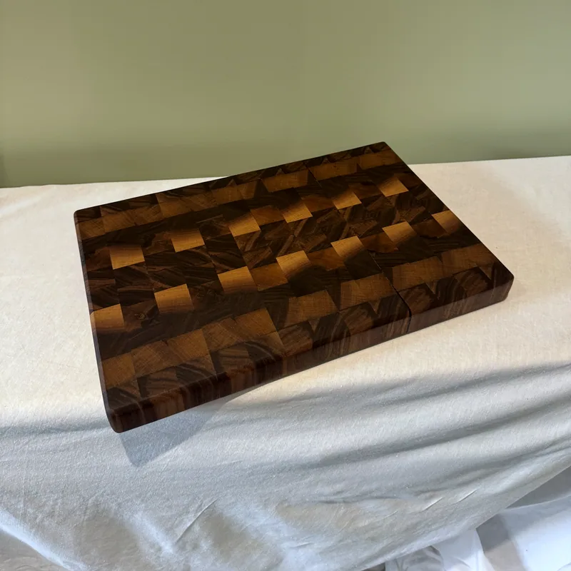 Walnut End Grain Chopping Board, 378mm, angle view