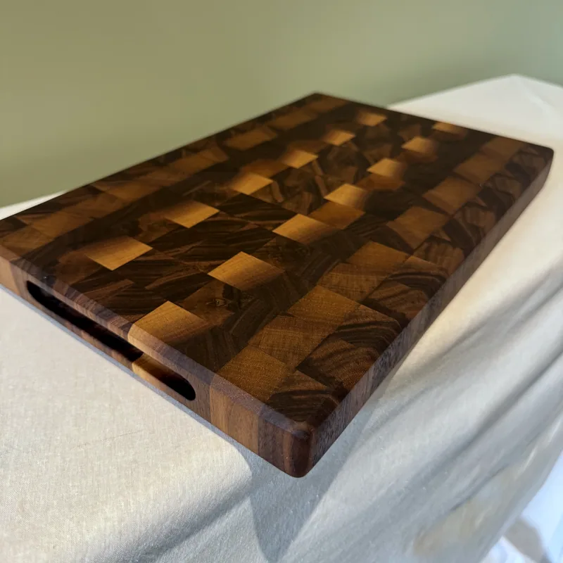 Walnut End Grain Chopping Board, 378mm, one of the handles