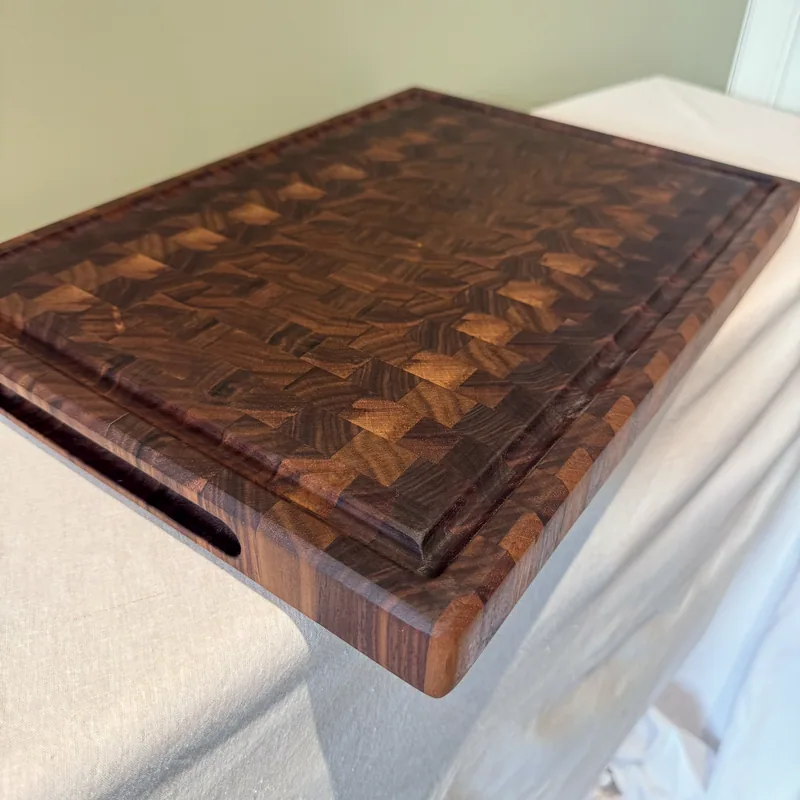 Walnut End Grain Chopping Board, 419mm, one of the handles